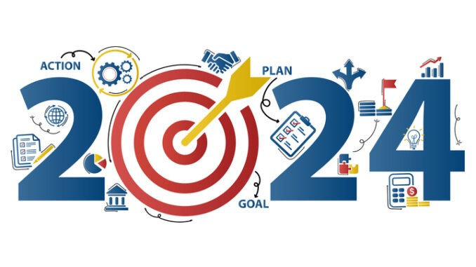 2024 new year goal plan action with target icons