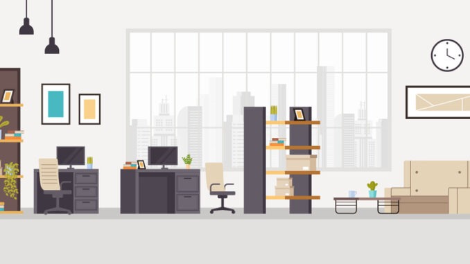 Office workstation furniture interior concept. Vector flat graphic design cartoon illustration