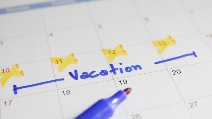 Vacation plan written on calendar