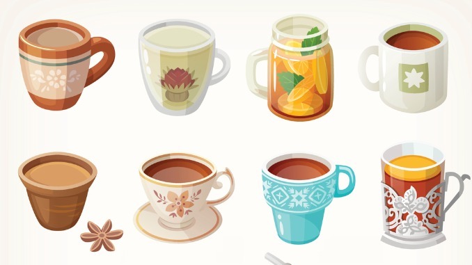 selection of attractive cups with hot beverages in them