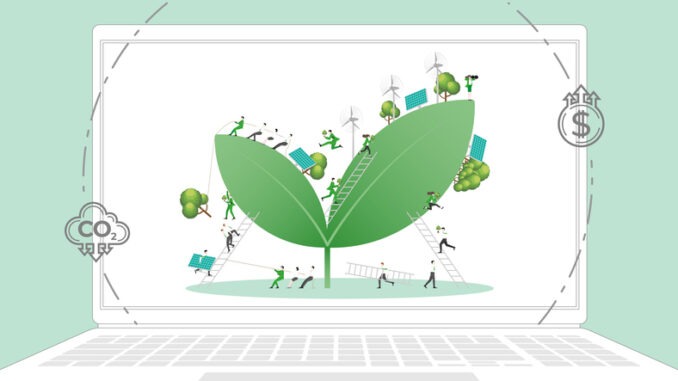 ESG sustainability business policy. Carbon credit calculate from reduce carbon footprint and carbon dioxide to carbon offset.