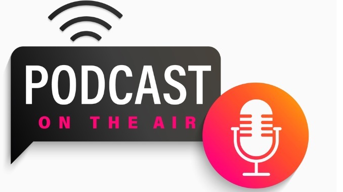 podcast symbols, icons with studio microphone