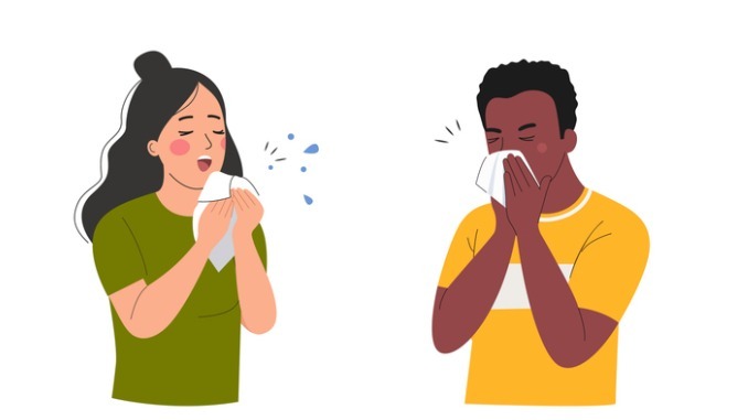 women and man suffering from allergy