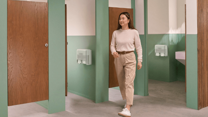 Woman walking in Washroom