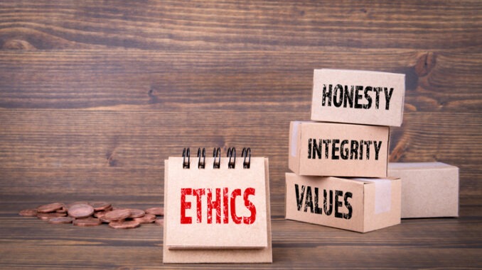 Ethics oncept. Honesty, integrity and values words.