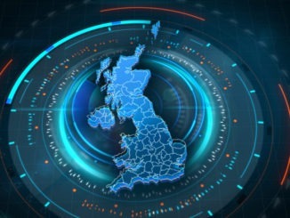 UK Map Links with Futuristic HUD Virtual Interface background details