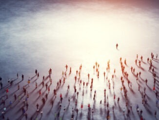 People follow a leader. Community of followers