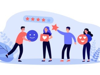 Customer giving rating stars, likes and positive feedback.