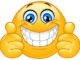 Emoticon with big toothy smile showing thumbs up