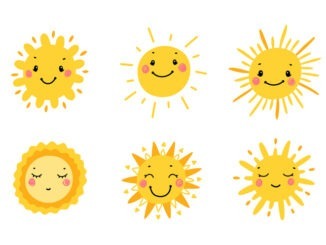 Hand Drawn Doodle Different Funny Suns