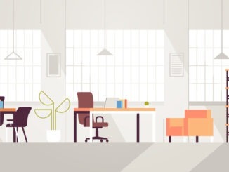 creative workplace modern open space empty nobody office interior contemporary co-working center flat horizontal vector illustration