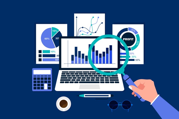 Business data analysis financial growth concept. Market research, data analysis, statistics graph chart report