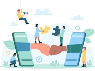 Business connections of employees, remote teamwork and partnership