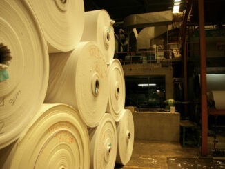 Tissue paper in the big roll store in factory