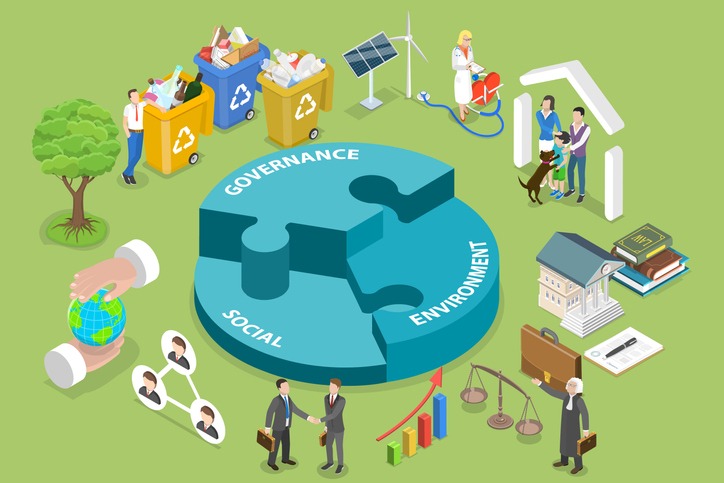 Illustration of ESG - Environmental, Social and Governance, Modern Sustainable business Development