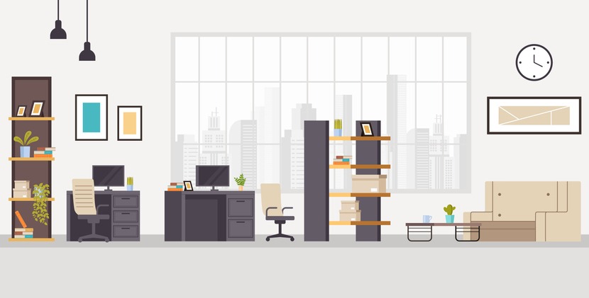 Office workstation furniture interior concept. Vector flat graphic design cartoon illustration