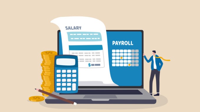 Salary payroll system, online income calculate and automatic payment, office accounting administrative or calendar pay date, employee wages