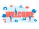 Greeting concept with word: "Welcome" and small people.