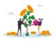 Business Man and Woman Characters Watering Money Tree