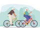 Couple of Cheerful Seniors Riding Bicycles, Man and Woman Pensioner Active Lifestyle,