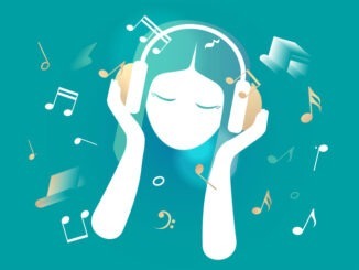 A girl is listening to classical music with headphone vector illustration graphic