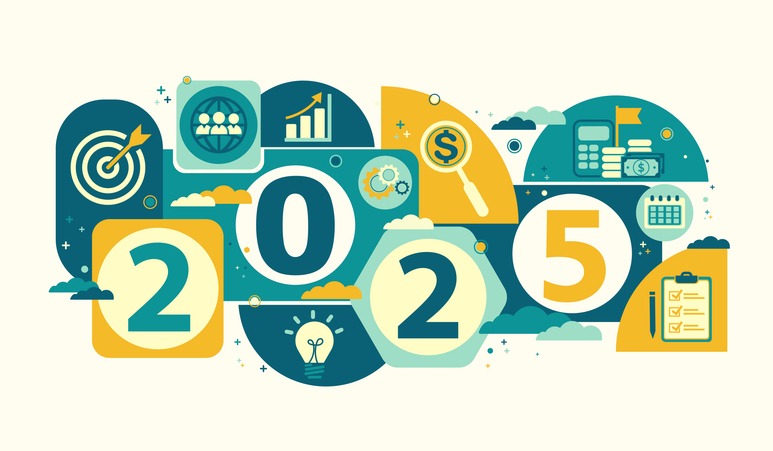2025 new year goal plan action with target icons,