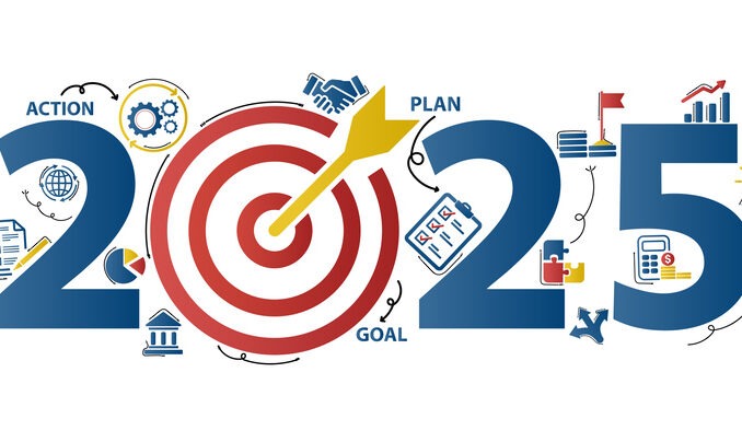 2025 new year goal plan action with target icons, Business plan, financial plan and strategies. Annual plan and development for achieving goal, achievement and success in 2024. Vector illustrator set.