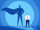 Businessman with superhero shadow.