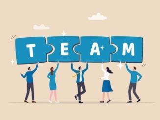 Team puzzle jigsaw connect, teamwork solving problem or cooperation for team success,