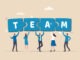 Team puzzle jigsaw connect, teamwork solving problem or cooperation for team success,
