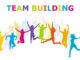 Team Building colorful concept with happy teamwork jumping