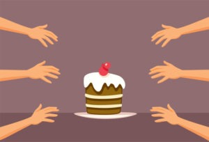 Hands Rushing to Grab Cake Vector