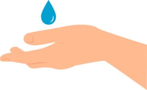 Drop of water falling onto outstretched hand. Vector illustration with transparent background.